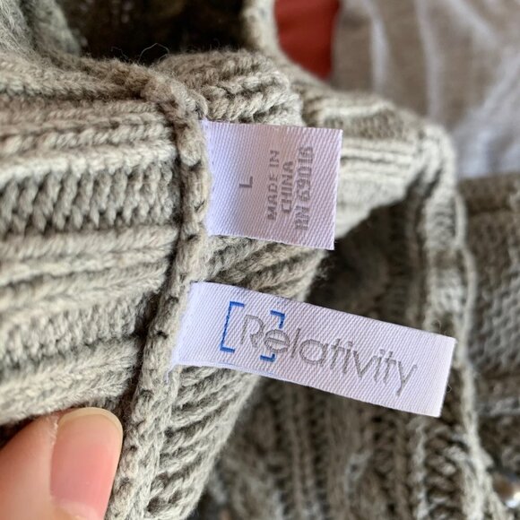 RELATIVITY Sweater Bobble Cable Knit Accent Grey Long Sleeve Large L Gray Women - Picture 6 of 7